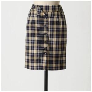 Anthropologie Odille First Day Blue Plaid Pencil Skirt Size 4 Zip Pockets Lined